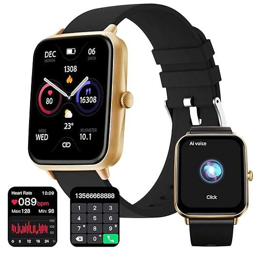 Fire-Boltt Ninja Call Pro Smart Watch Dual Chip Bluetooth Calling, 42.92mm (1.69 inch) HD Display, AI Voice Assistance with 100 Sports Modes, with SpO2 & Heart Rate Monitoring Black Gold